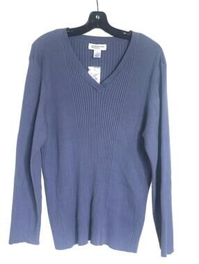 Jones New York Sport Woman Denim Blue Ribbed V-Neck Sweater - Size 3X NWT